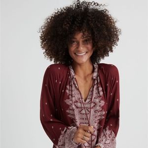 LUCKY BRAND BORDER PRINT PEASANT TOP